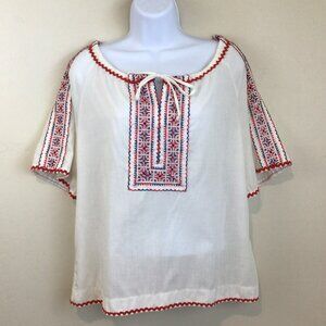 Vintage Embroidered Boho Loose Fit Mexican Style Blouse Shirt